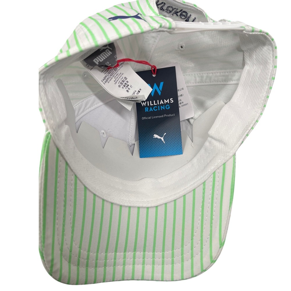 Puma Williams Racing F1 Pinstripe Snapback Hat White Green Kraken Baseball Cap - Picture 4 of 4